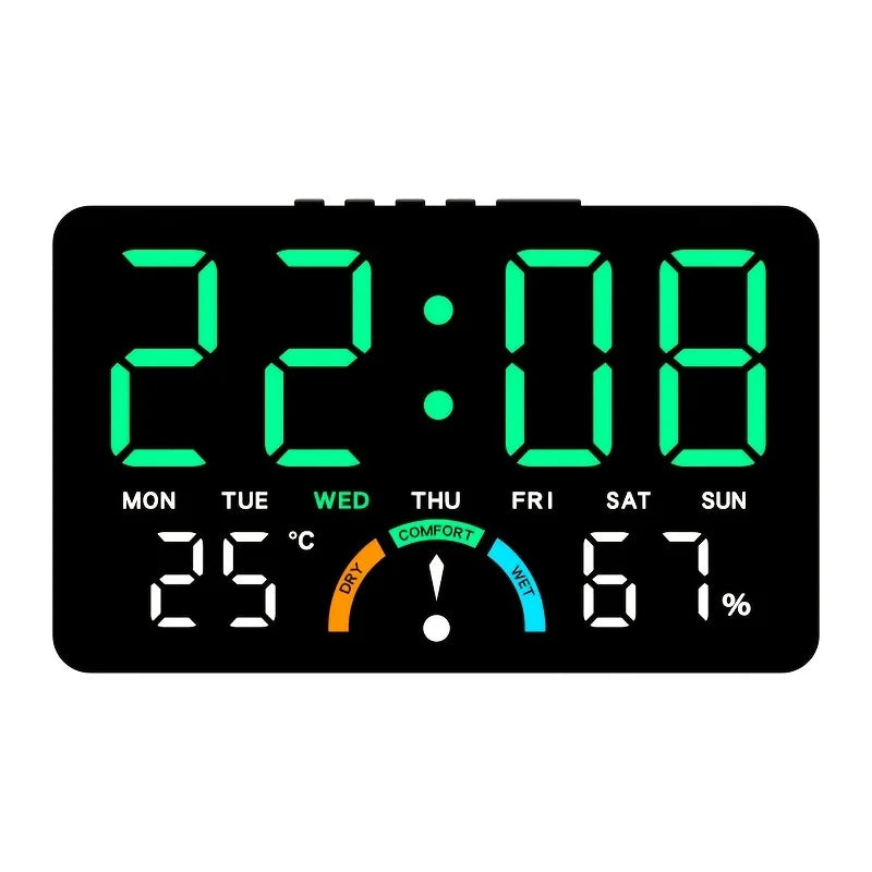 A multifunctional electronic clock with a borderless design, featuring brightness adjustment and automatic sensing functions, ca