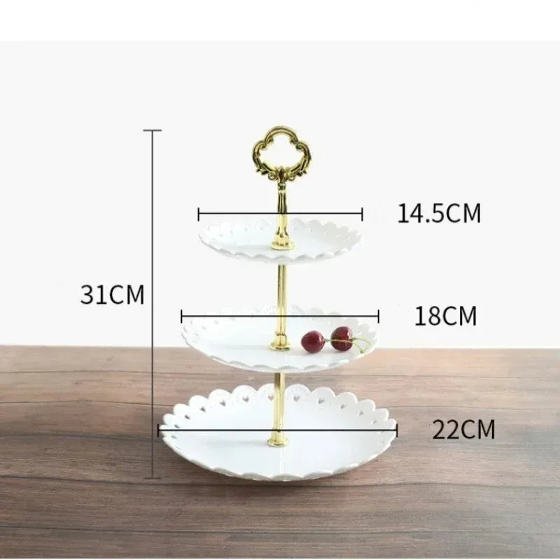 Three Layers of Dessert Plates Plastic Cake Tray Petal-shaped Afternoon Saucer Suitable for Birthday Parties and Weddings