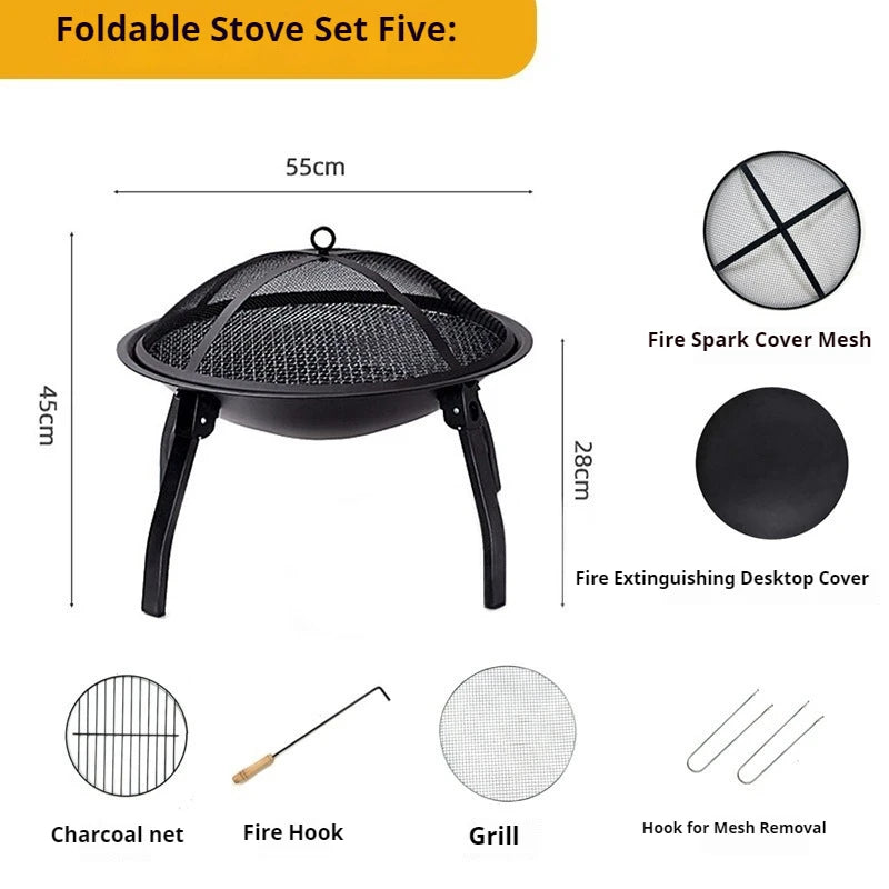 Outdoor Camping Cooking Wood Stove Household Removable Circular Grill Firewood Burner Travel Portable Camp Cooking Supplies