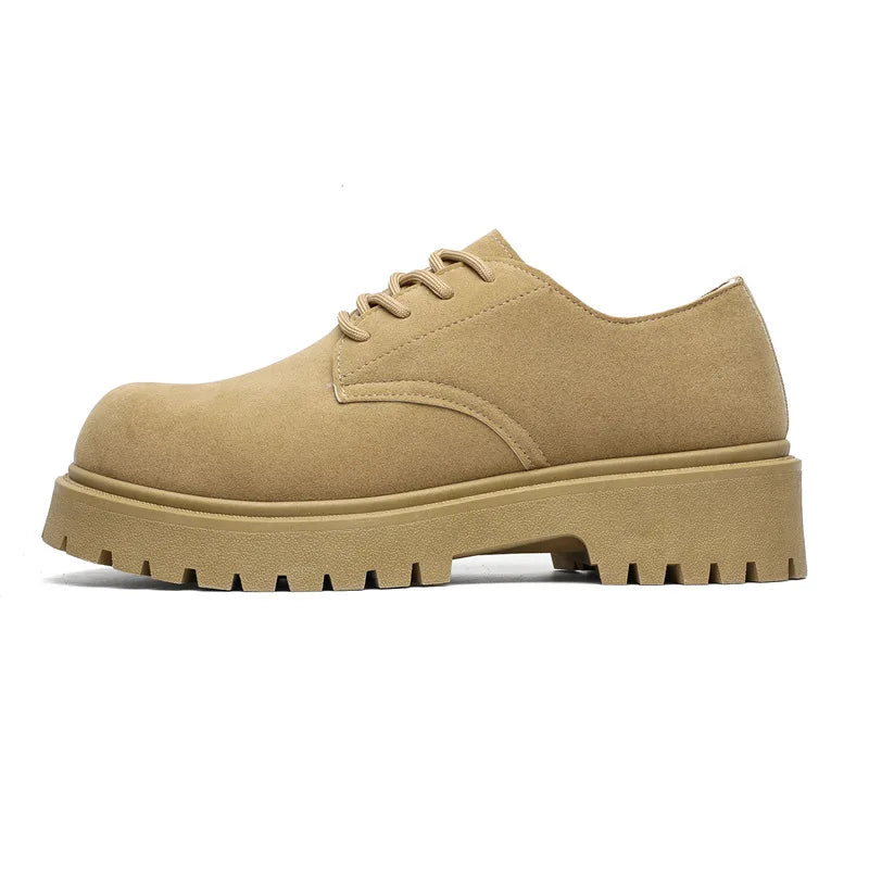 Mens Chunky Derby Work Boots Retro Lace-Up Suede Shoes Thick Sole Breathable Low-Top Industrial Casual Footwear for Men 2026