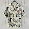 Spring and summer men's and women's shirts, fashionable shirts, casual fish pattern Hawaiian style printed shirts, linen tops