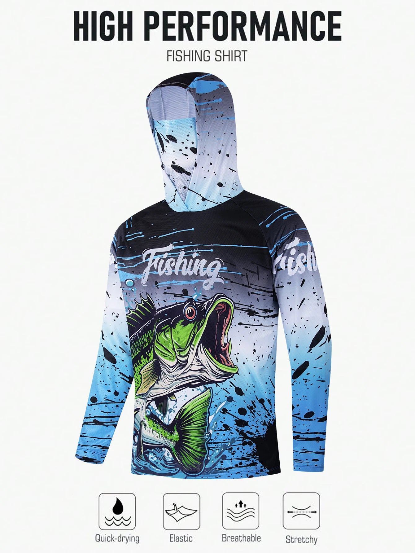Fishing Shirt Hooded Men Fishing Clothes Outdoor Summer Mask Hoodie Sun Uv Protection Performance Jersey