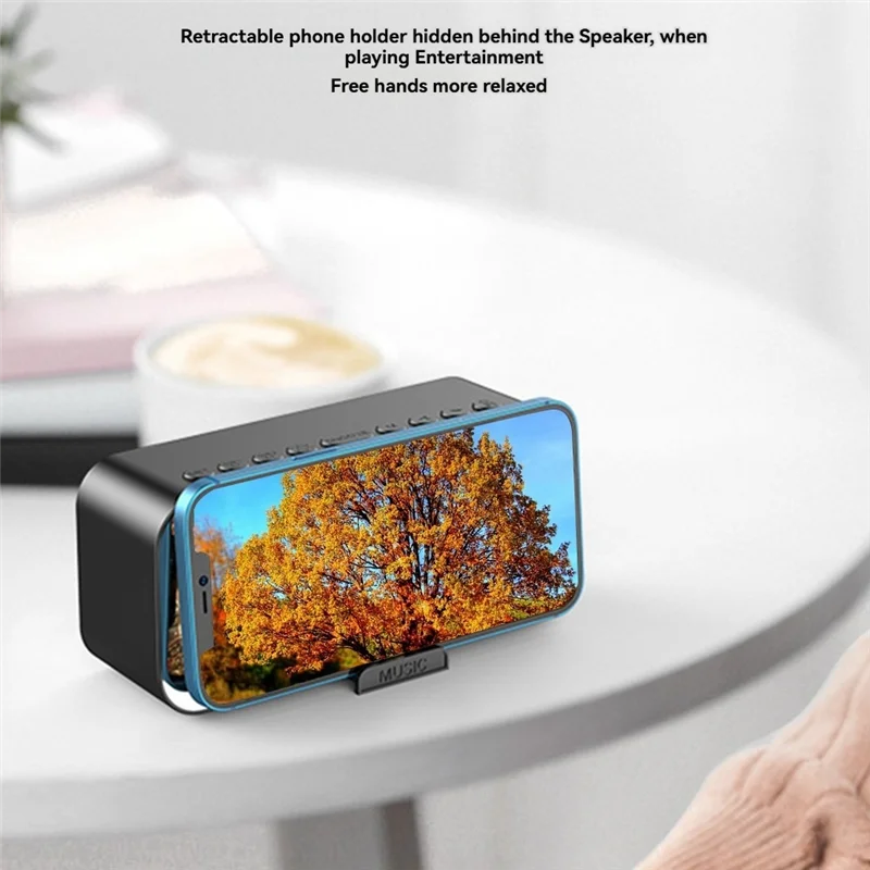 RALCA-LED Digital Alarm Clock With Bluetooth 5.1 Rechargeable Portable Music Player 3 Levels Brightness Phone Stand A