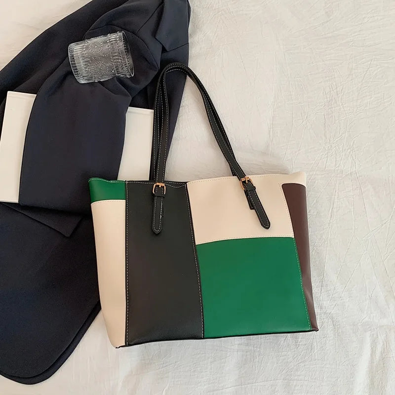 Women's Handbag, 2025 New Fashion Korean Version Large Capacity Simple Single Shoulder Contrasting Color Tote Bags, Handbag
