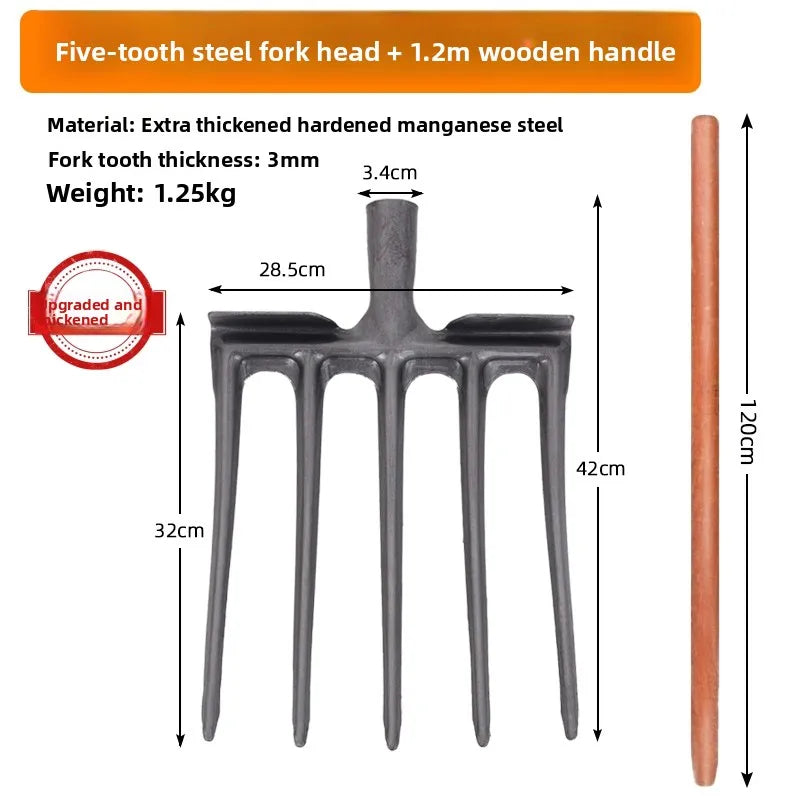 Soil Tilling Fork Farming Tool Four-Tooth Five-Digging Spade for Potato And Sweet Potato Garden Hand Tool Heavy Du Steel
