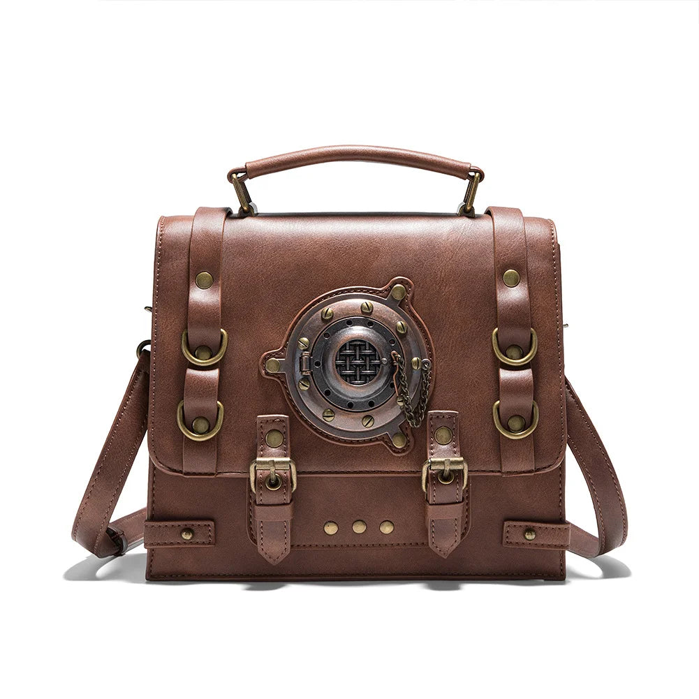 Steampunk handbag for women, European and American retro style PU leather, women's single shoulder diagonal cross bag, creative