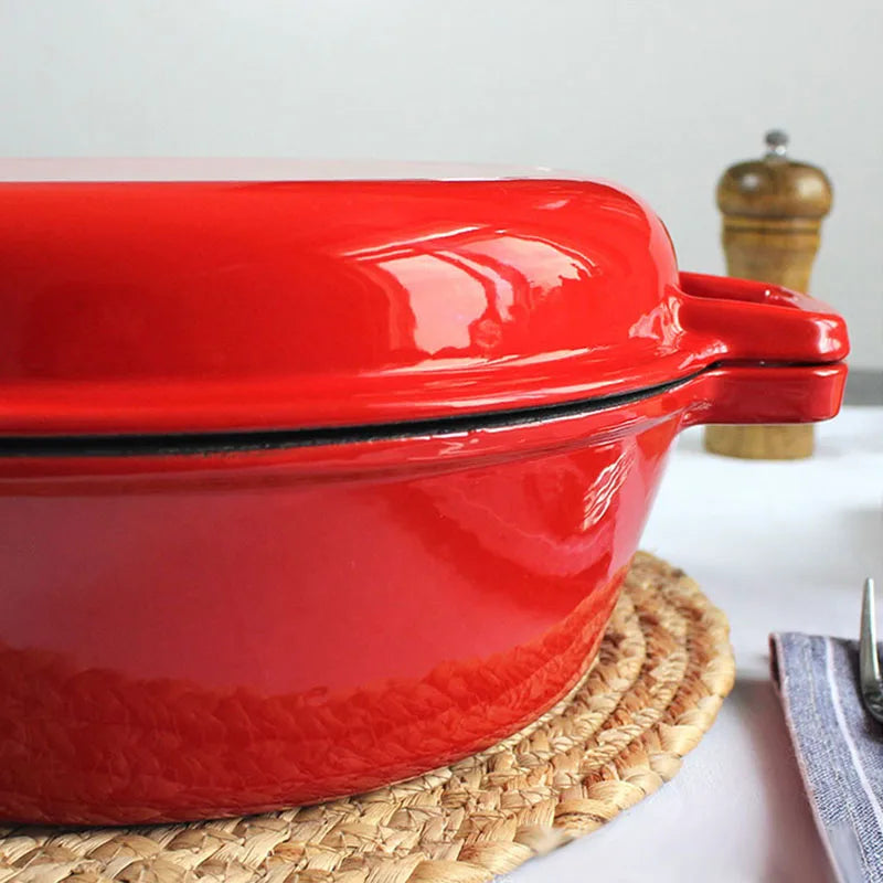 26cm Cast Iron Enamel Saucepan Multi-fucntion Frying Pan Roasted Griddle Bread Baking Pot