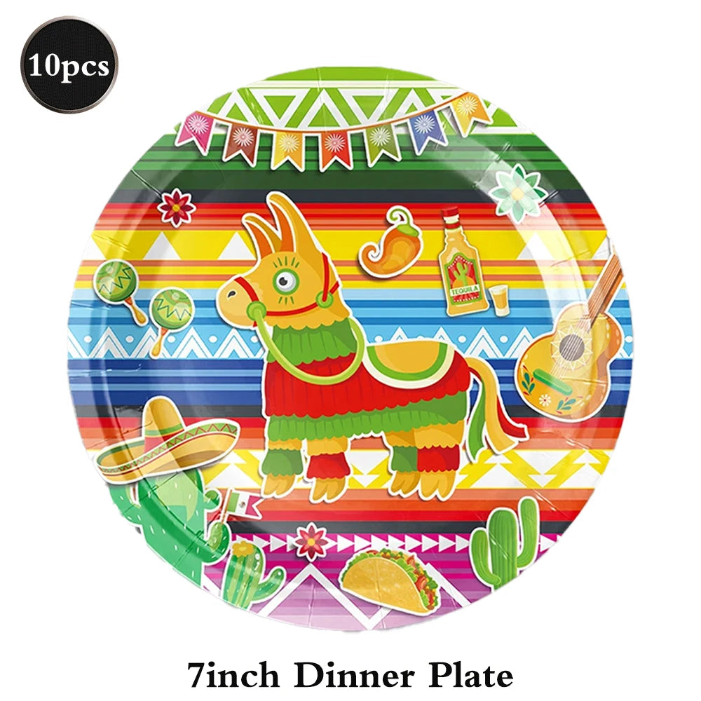 Cinco de Mayo Party Supplies Mexican Fiesta Party Decor Tableware Plate Napkin Banner Cake Topper For Carnival Birthday Party