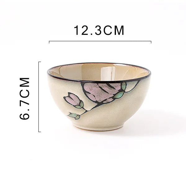 Ceramic hand-painted flowers creative dish plate Japanese tableware household fish plate round fruit plate kiln change rice bowl