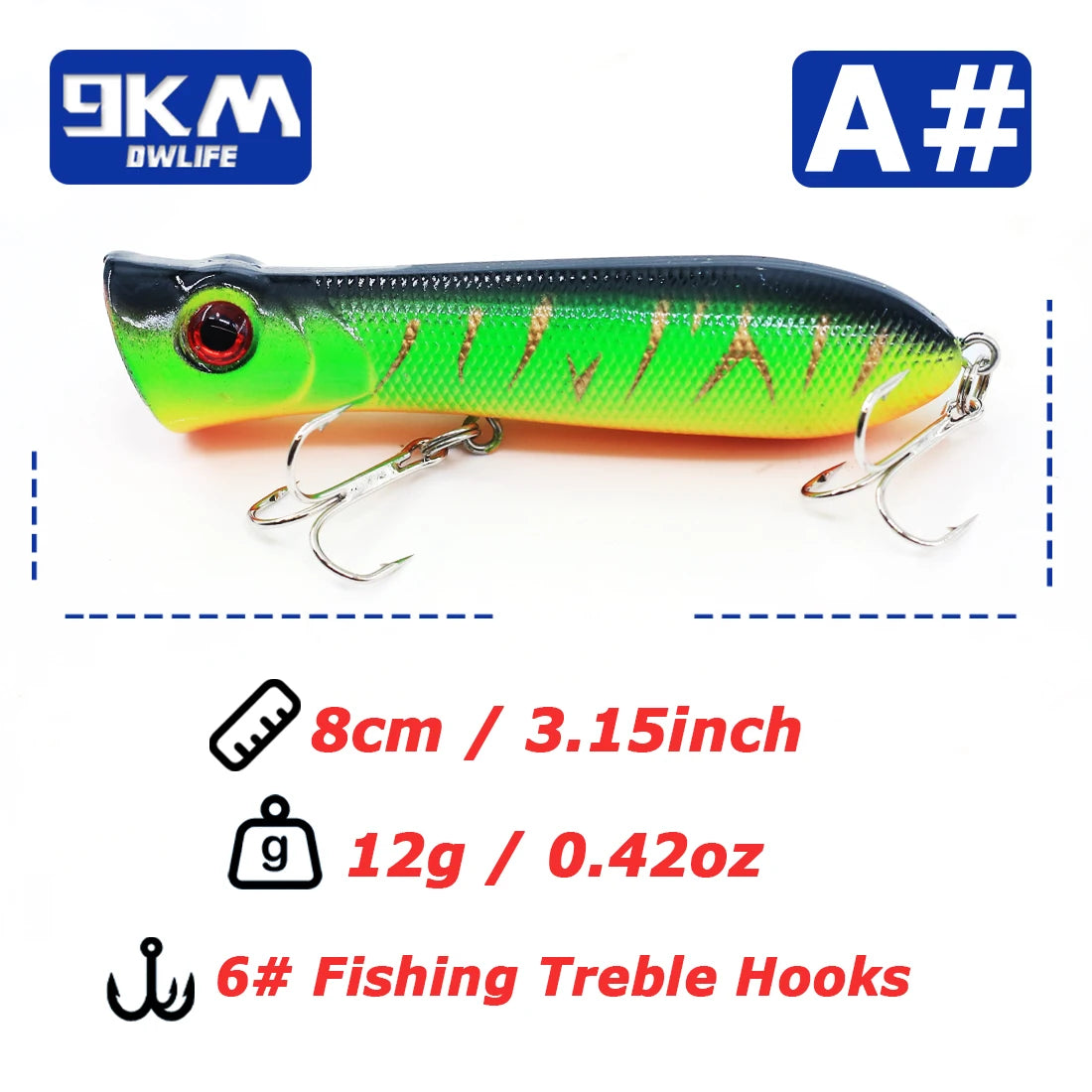 8cm 12g Topwater Popper Fishing Lure Saltwater Surface Casting Bait Freshwater Bass Trout Catfish Striper Tuna Large Predator