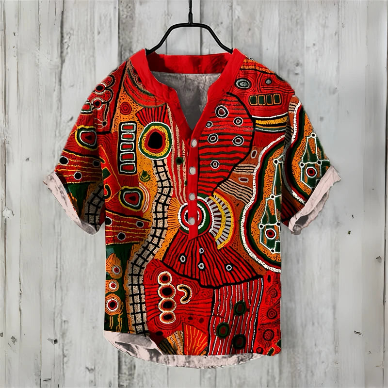 Spring and summer men's and women's shirts, fashionable shirts, casual fish pattern Hawaiian style printed shirts, linen tops
