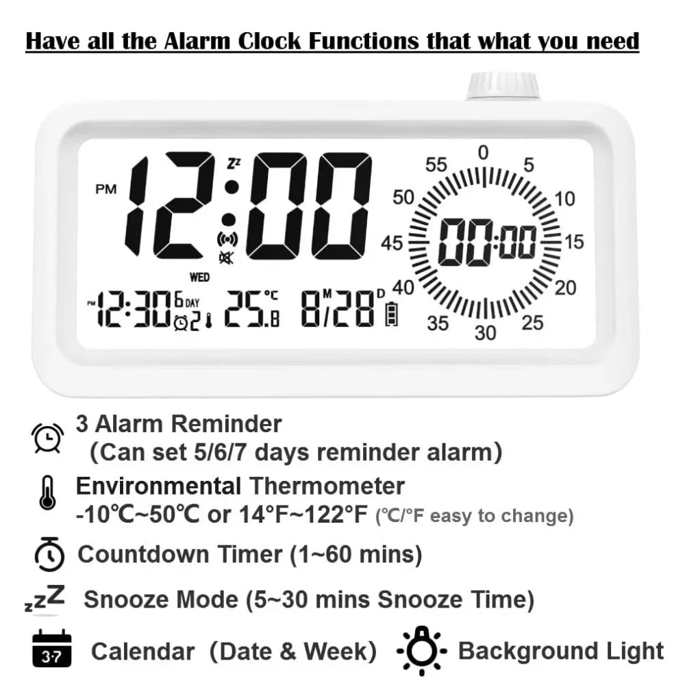 Alarm Clock with 3 Alarms, Night Light, Visual Timer, Digital Clock for Children Students, Desk Clock with Gift Box for Bedroom