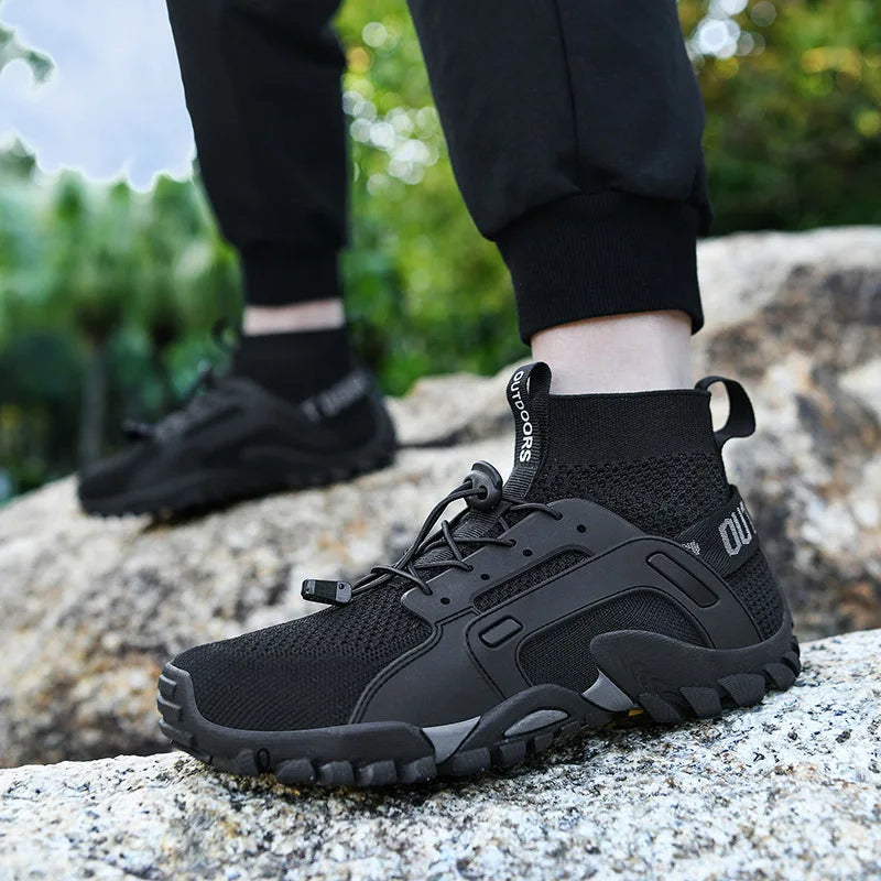 Men's Wading Sneakers High-Top Lightweight Slip Resistant Hiking Shoes Outdoor Breathable Mesh Ankle Boots Male Fishing Footwear