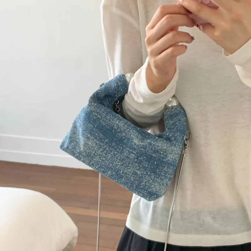 Women's Handbags Korean Pearl Denim Simple Fashionable Sweet Gentle Versatile New Handbags Luxury Brand Crossbody Bags For Girl