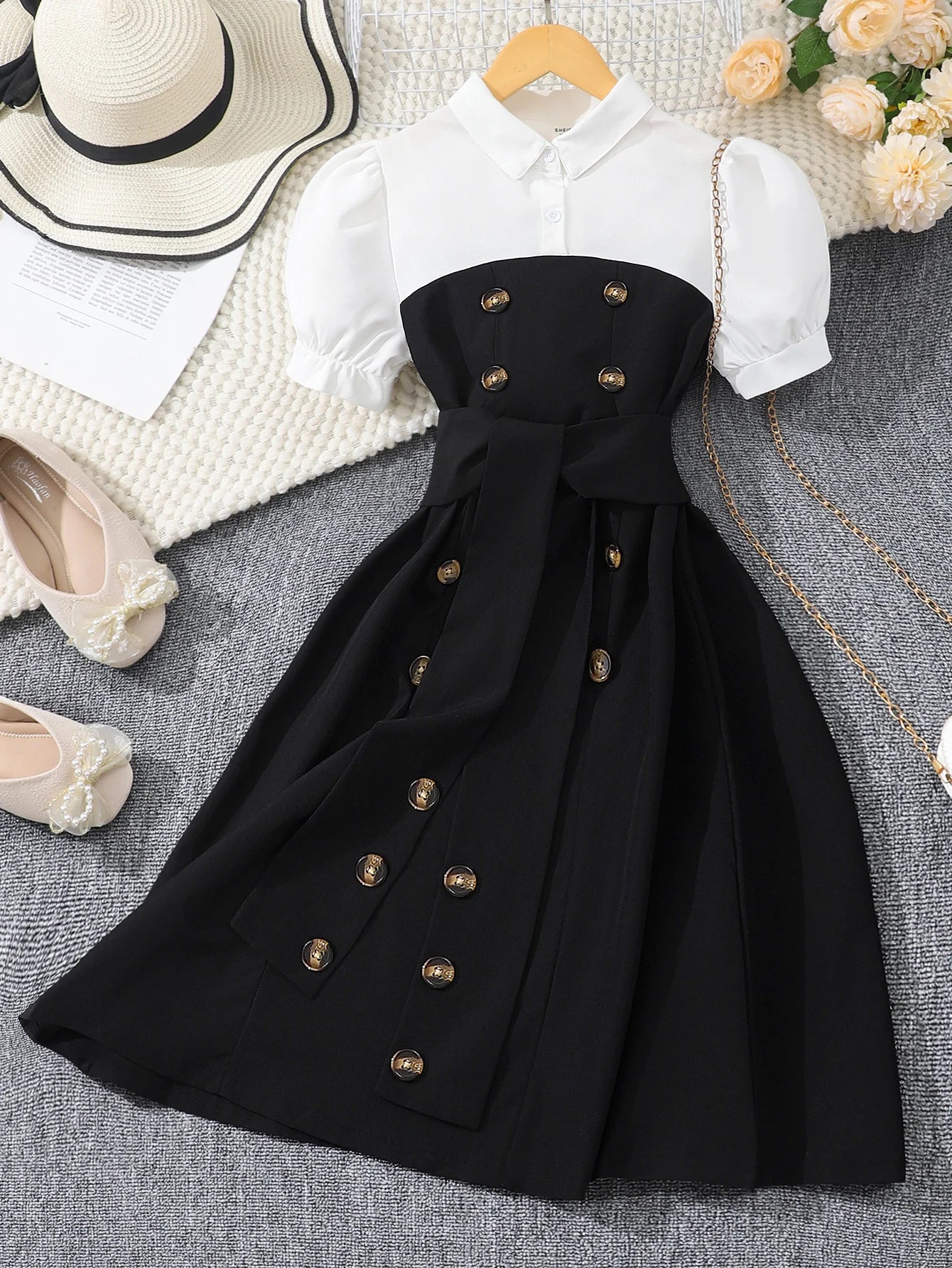 Kids Girls Clothing Summer Short Sleeve Montage Contrasting Colors Children Dress Casual Fashion Youth Girls Dress 13-16 Years