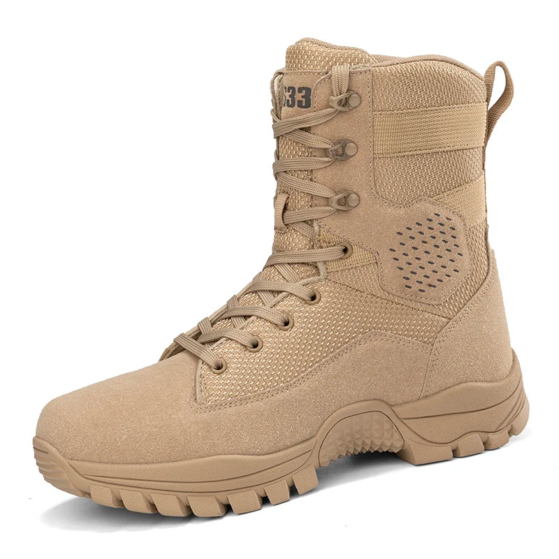 Men's Hiking Shoes High Top Tactical Boots Waterproof Outdoor Field Training Boots Anti Slip Fishing Hunting Sneakers for Men