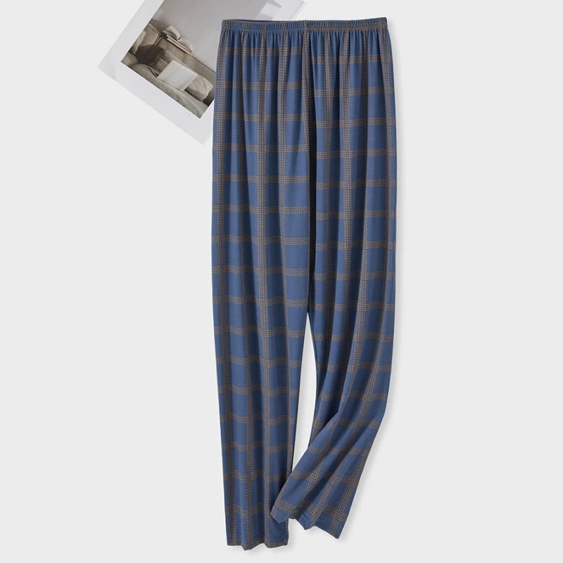 Good-Looking Men's Pajama Pants for Spring, Autumn, and Summer, Thin Long Pants, Plus Size, Loose Plaid Home Pants for Middle-Aged Dads