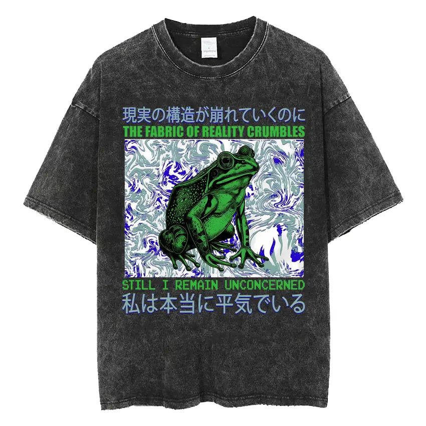 Mens Clothes Vintage Washed The Harbinger of Awkward Situations Weirdcore Japanese Funny Short Sleeved Round Neck Y2k Tshirt