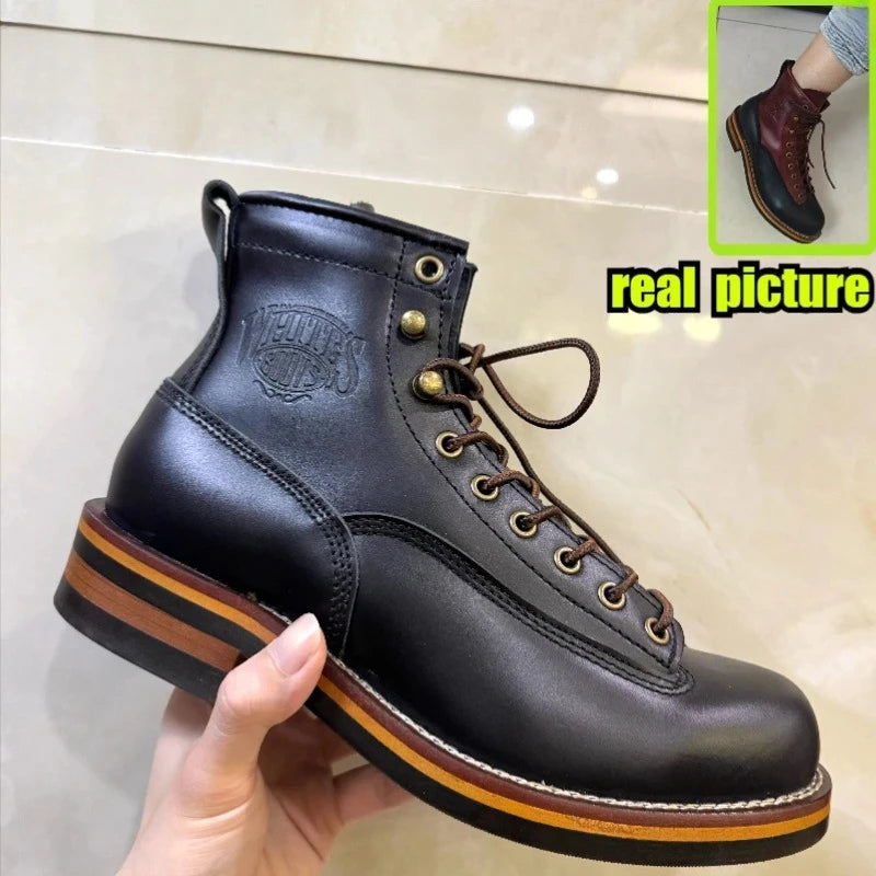 Men's Trekking Boot Vintage Motorcycle Boots Casual Men Ankle Boots Cowhide Leather Shoes  Men's Trekking Boot botas para moto