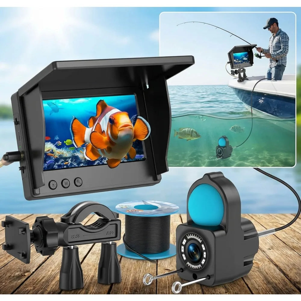 Portable Fish Depth Finder Handheld 1080P 4.3 Inch LCD Fish Finder IP68 Waterproof Underwater Fishing Camera with Night Vision
