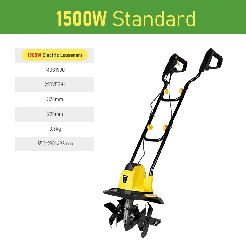 Electric Tiller Cultivator - Heavy Duty Garden Rototiller with Adjustable Tines for Soil Cultivation, Weeding & Small Farm/Lawn