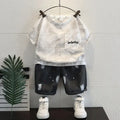 Kids Clothing 2pcs Sets Boys Grey Hole Short Sleeved T-shirt+ Denim Shorts Summer Suit 2025 New  Handsome Baby Clothes