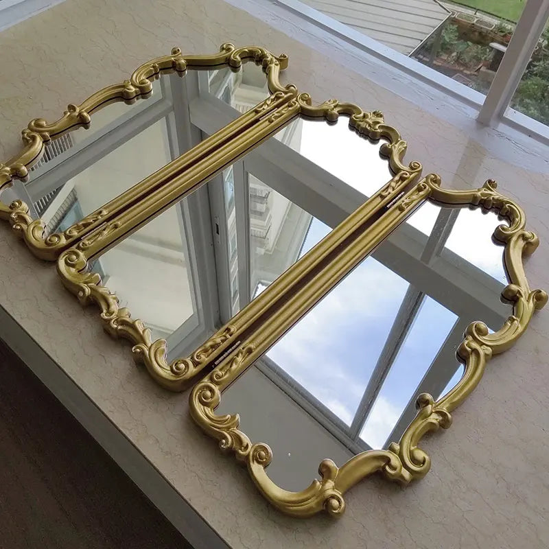 vanity mirror desktop  retro bedroom vanity mirror tri-fold desktop special-shaped folding mirror