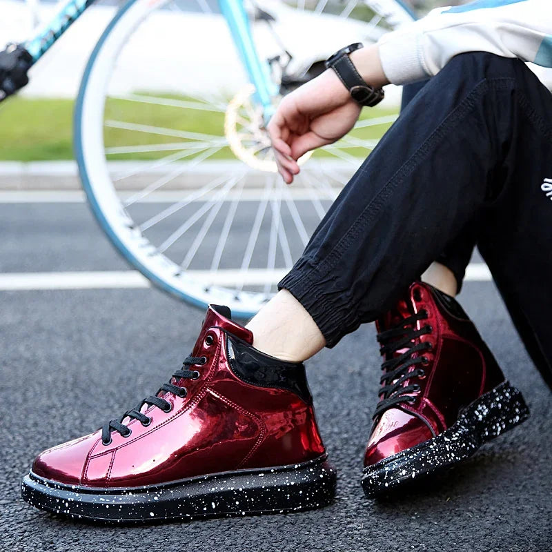 Fashion Outdoor Non-slip Flat Men Boots 2025 Autumn New Man Casual Shoe Comfortable High-top Couple Sneakers Pu Leather Designer