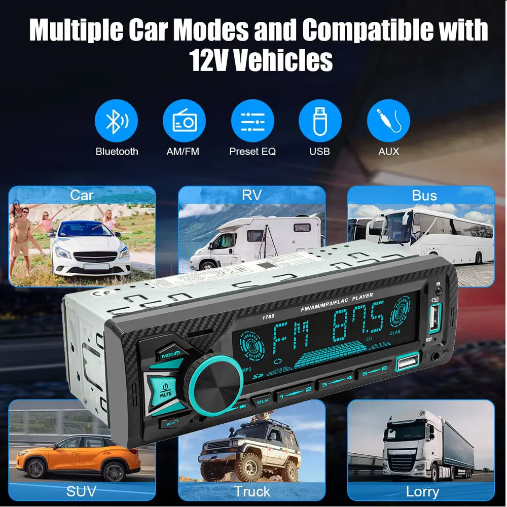 Car Radio 1Din 4*60W Srereo MP3 Multimedia Player Bluetooth FM Receiver With Remote Control Support USB Charging TF FM AUX