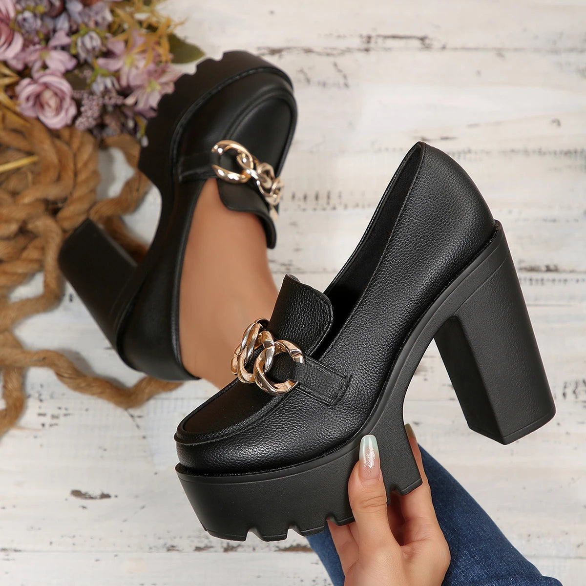 Women's Chunky High Heel Platform Party Pumps