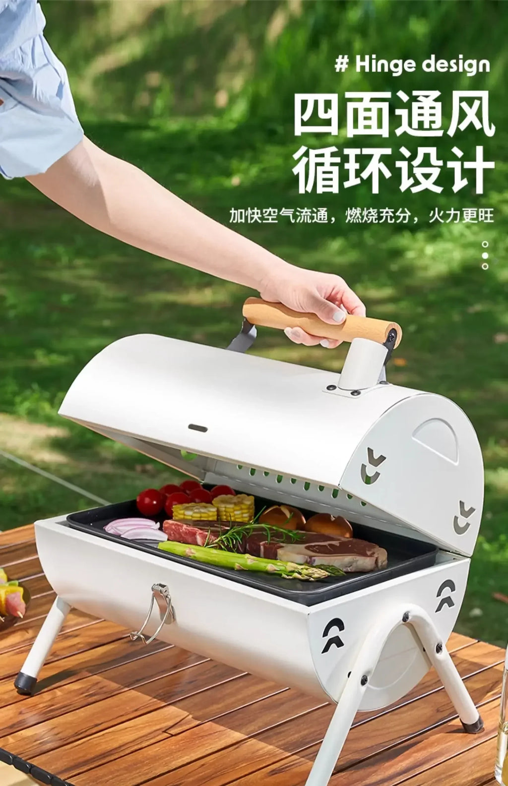 Portable Foldable  Barbecue Grill with Charcoal BBQ, Ideal for Outdoor Cooking AD