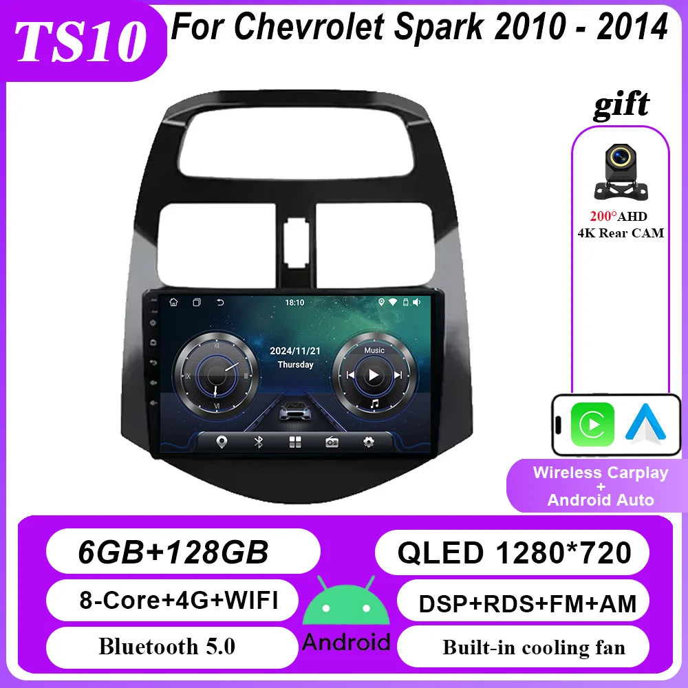 Android Car DVD Radio Stereo For Chevrolet Spark 2010 2011 2012 2013 2014 Auto Multimidia Player GPS Navigation 4G Carplay 2DIN