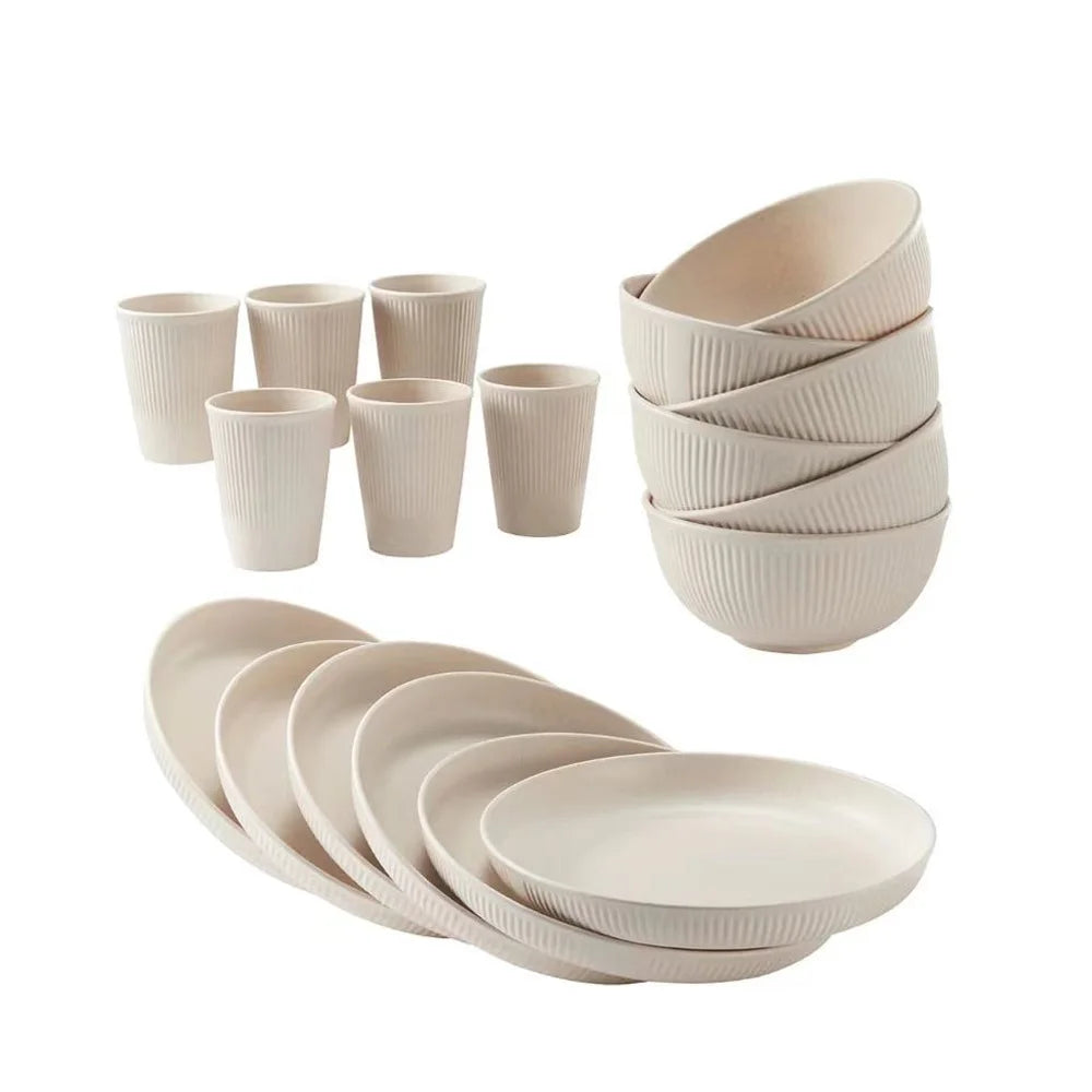 18pc Reusable Tableware Set Bowls Plates Cups Set Drop Resistant Cups Plates and Bowls for Home Outdoor Camping Kitchen Supplies