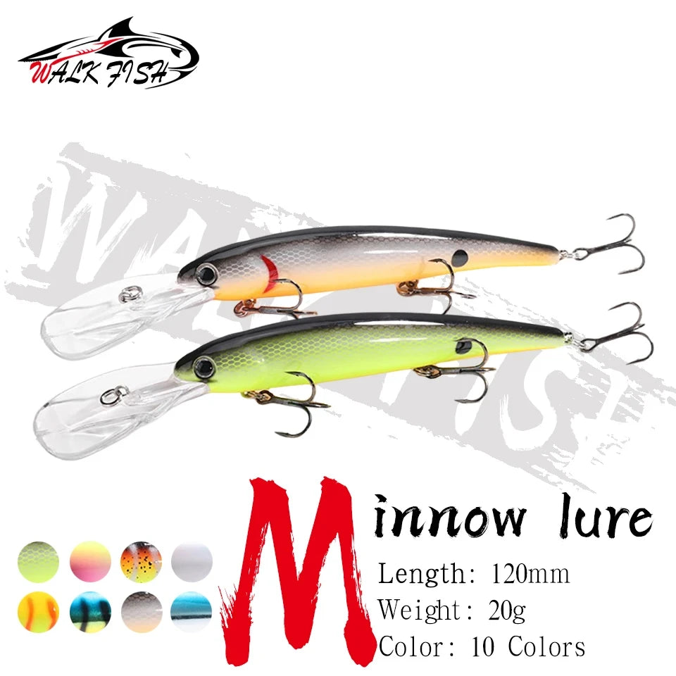WALK FISH Deep walleye Trolling Fishing Lure Wobbler 12cm 20g Floating Crankbait Minnow Bass Pike Bait Depth 0-6m Fishing Tackle