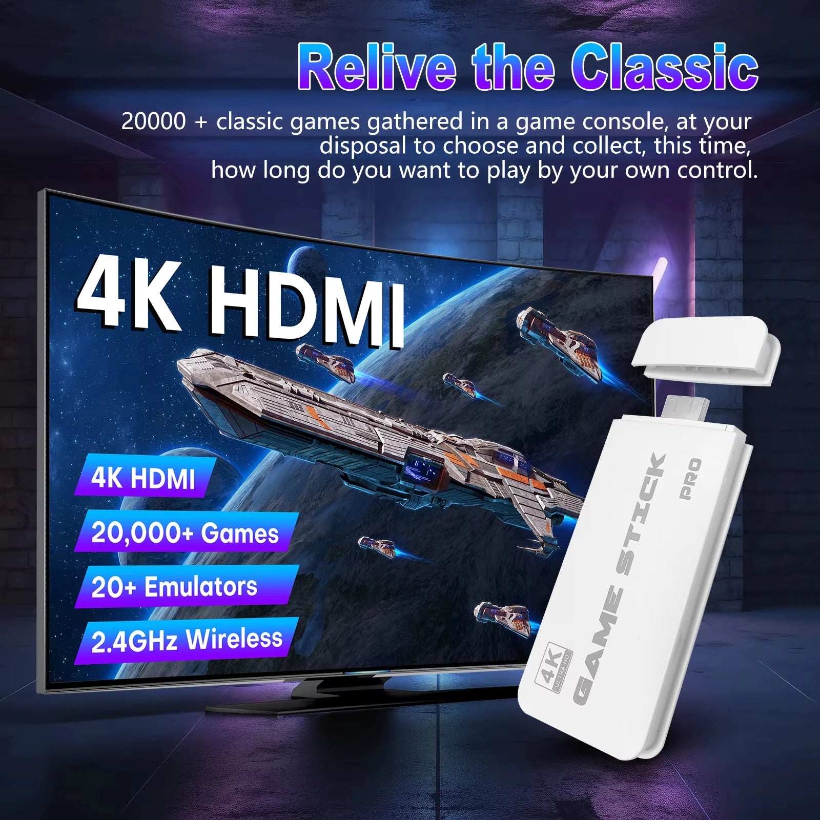 4K TV Game Stick M15 Video Game Console 64G Built in 20000 Games Wireless Controller Gamepad Retro Handheld Game Console