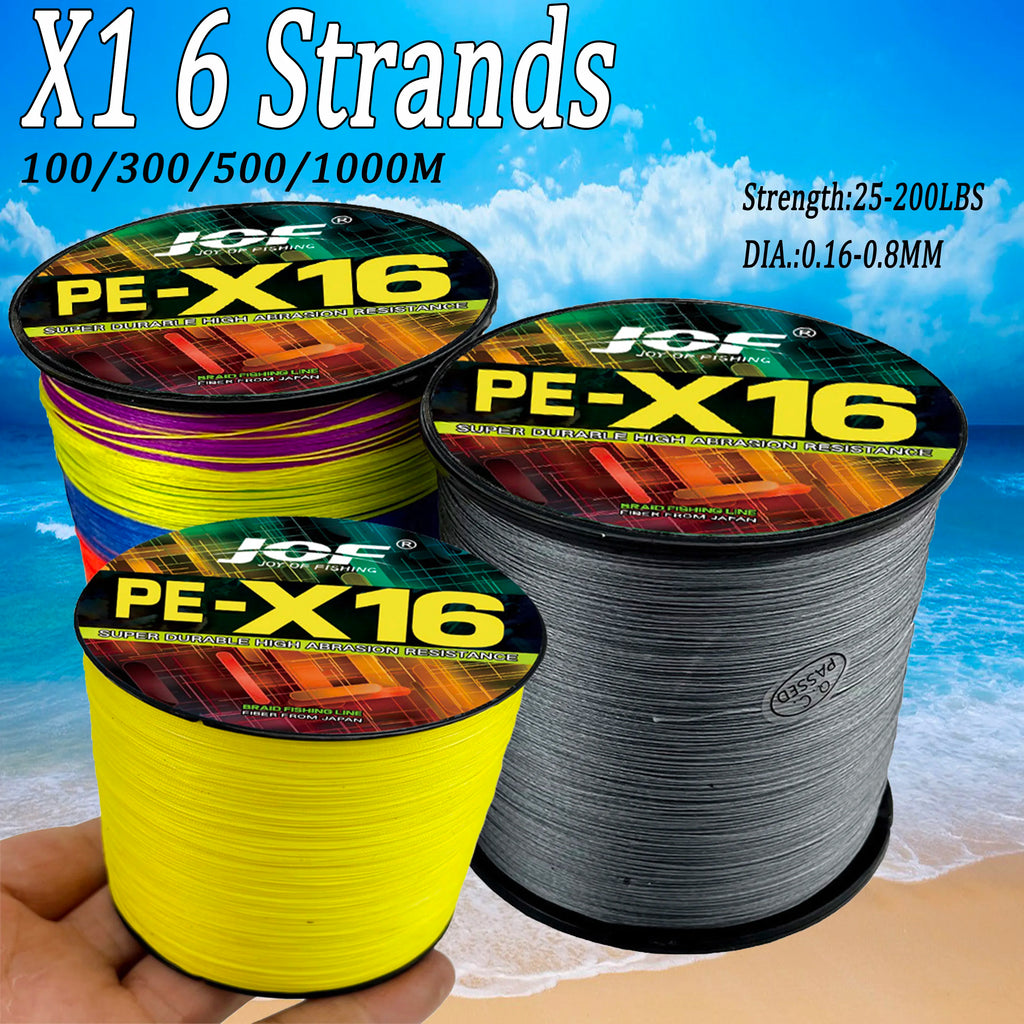16 Strands Braided Fishing Line X16 Super Strong 25/40/80/100/125/140/161/200LBS HollowCore 100-1000M Multifilament 11.3-91kg