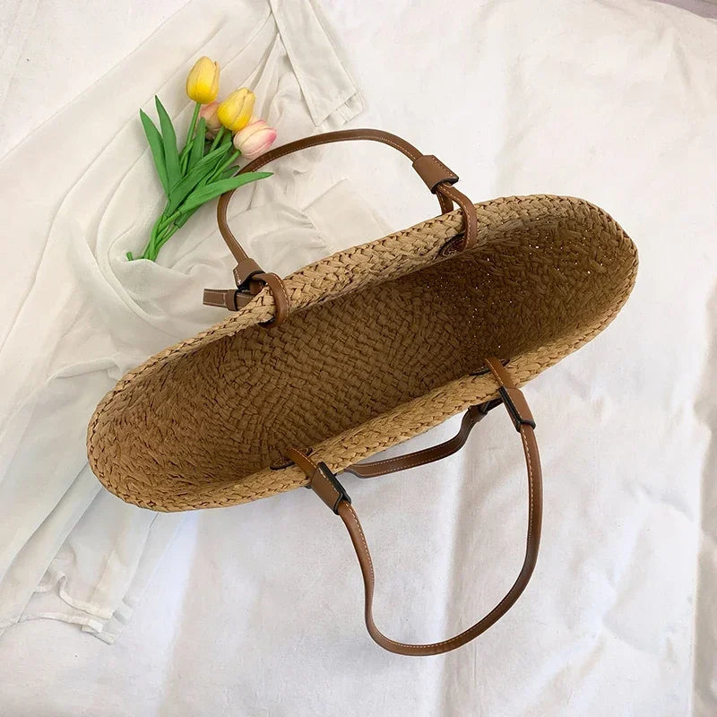 Rattan Large Capacity Casual Tote Bag Designer Wicker Woven Women Handbags Summer Beach Straw Bag Lady Travel Big Basket Purses