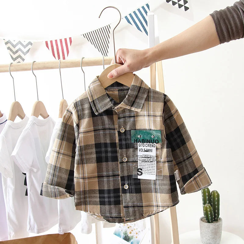 Kids Shirt Clothes Spring Thin Blouses Clothing Infant Boy Plaid Cotton Tops 1 2 3 4 Years Kids Long Sleeves Shirt