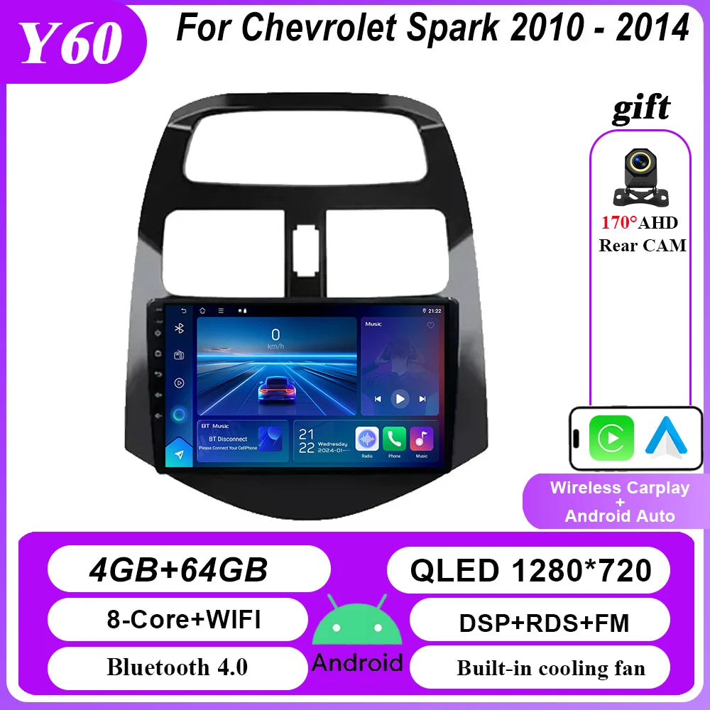 Android Car DVD Radio Stereo For Chevrolet Spark 2010 2011 2012 2013 2014 Auto Multimidia Player GPS Navigation 4G Carplay 2DIN