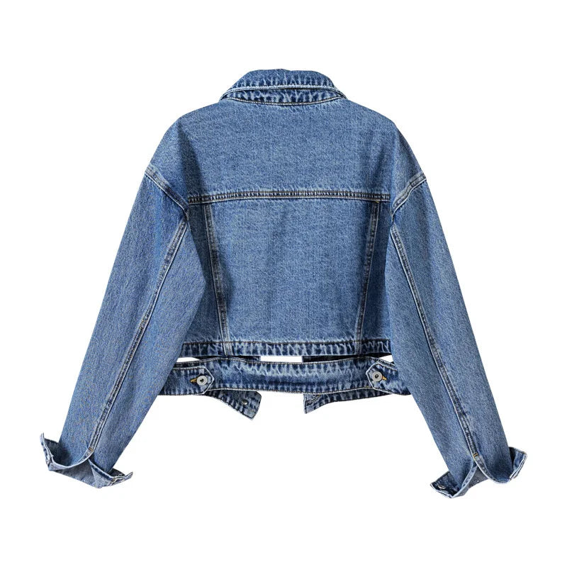 Streetwear Blue Black Denim Jacket Women's Chic Jeans Coat Oversize Loose Short Outerwear Female Casual Tops Retro Spring Autumn