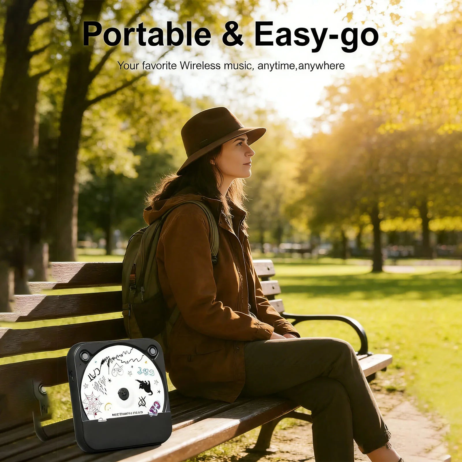 Portable CD Player with Dual Stereo Speakers Bluetooth 5.3 Rechargeable Headphones LCD for Home Car Outdoor Support CD AUX USB