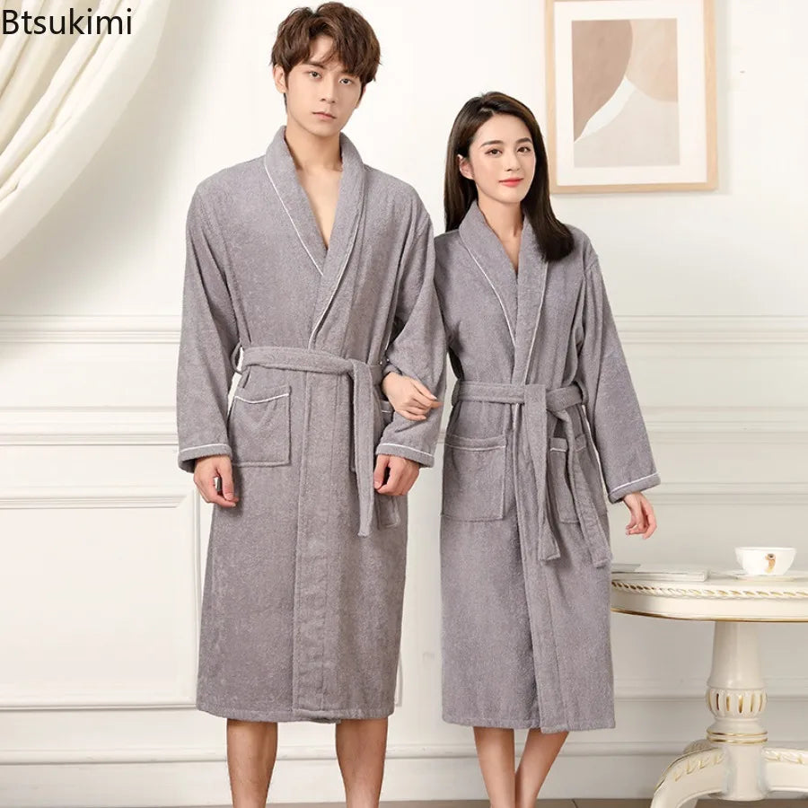 Women's 100% Cotton Toweling Terry Robe Unisex Lovers Soft Bath Robe for Men and Women Nightrobe Sleepwear Casual Home Bathrobe