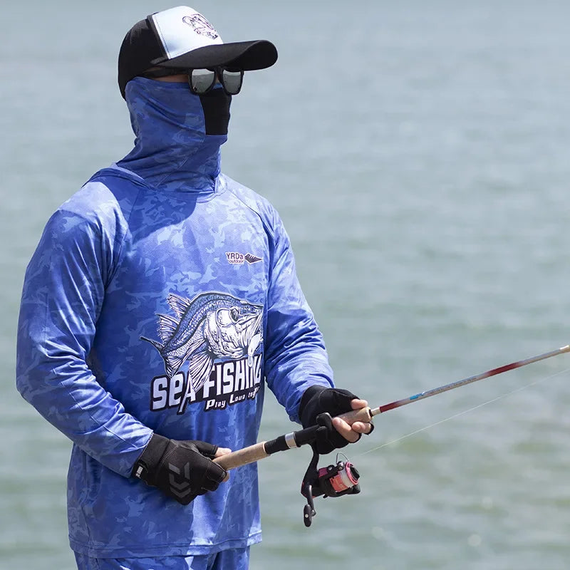 Camouflage Hooded Fishing Clothing Fishing Pants Summer Ice Silk Quick Dry Sun Protection Clothes Outdoor Fishing Shirt Jerseys
