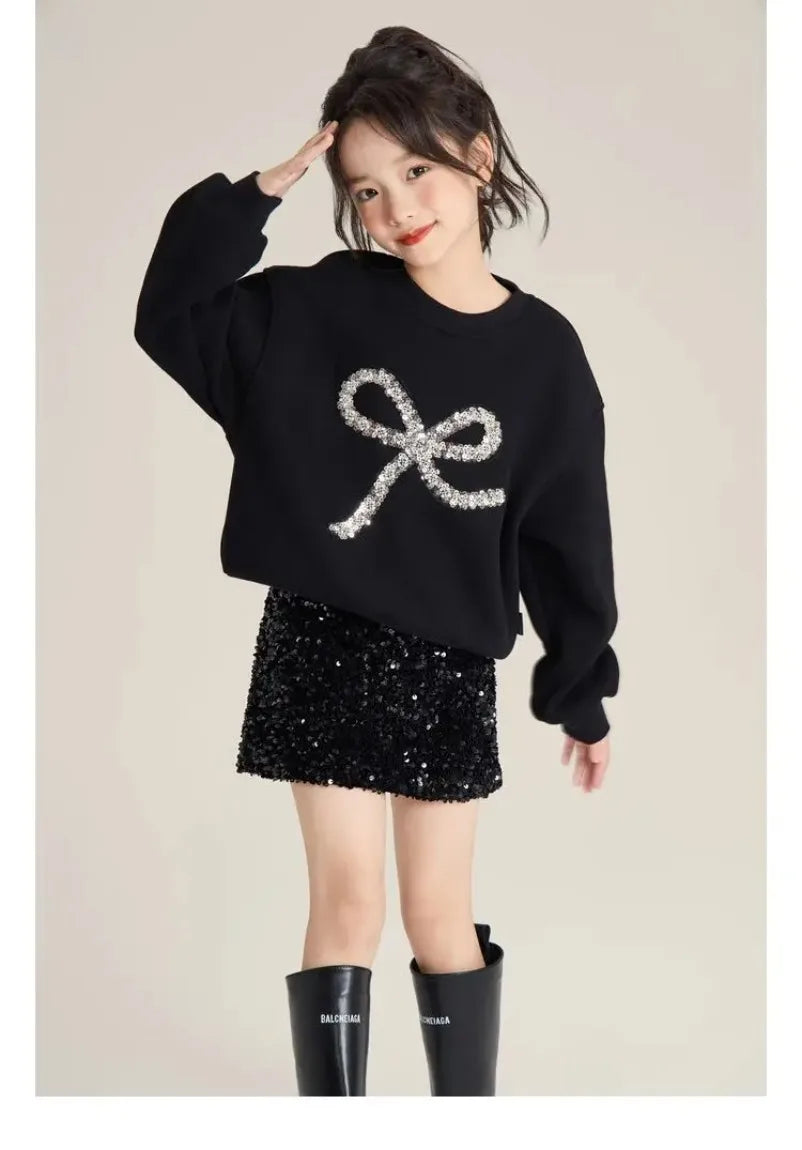 Kids Girls Clothes Girls Fall Boutique Sets Top  Sequined  Elementary Student Clothes Skirts Princess 2025  Elegant Suits 3-8 T