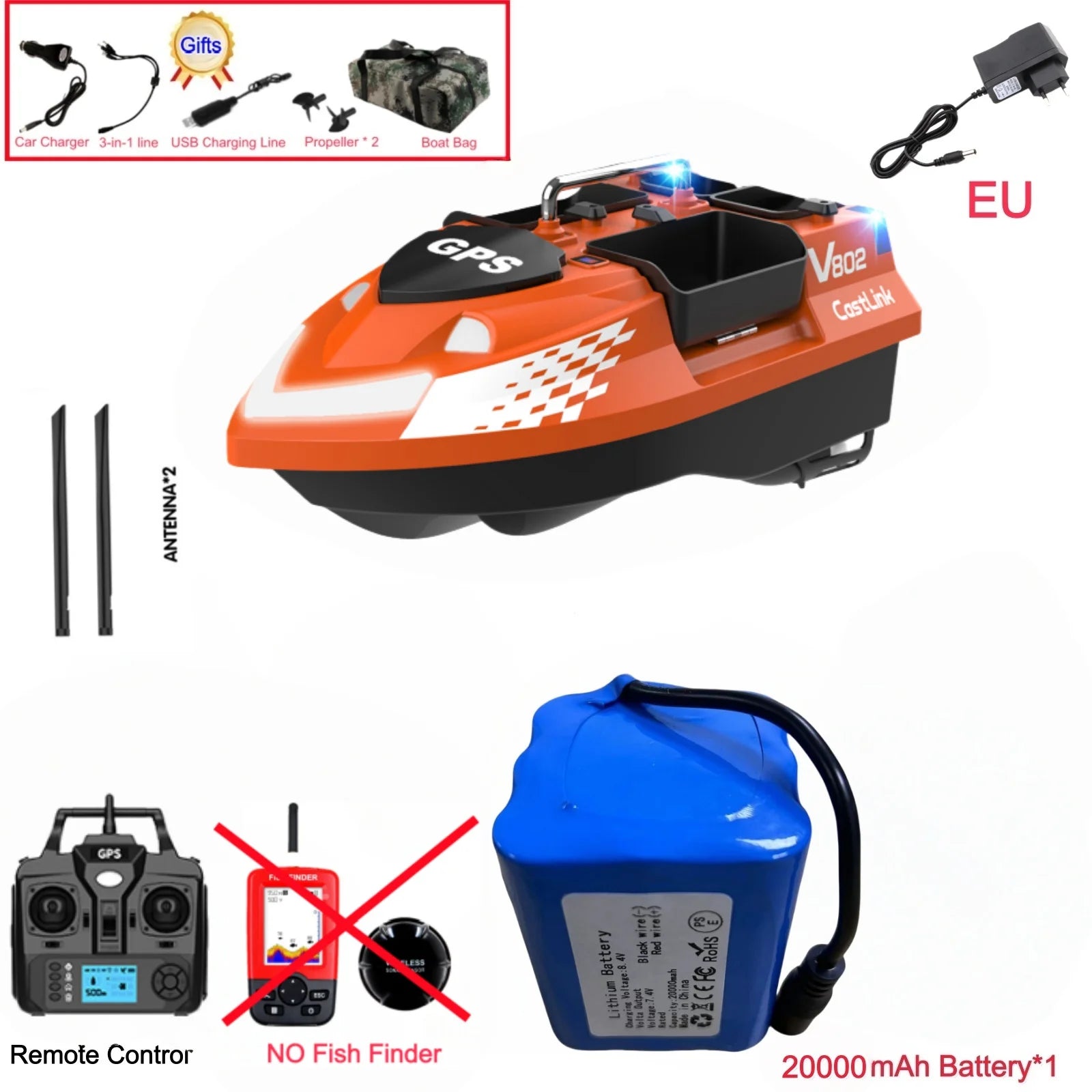 GPS Positioning 160 Positioning Points Fishing Boat Rc Bait Boat 4 Hoppers Waterproof 3KG Load 500M 15KM/H GPS One Click Return