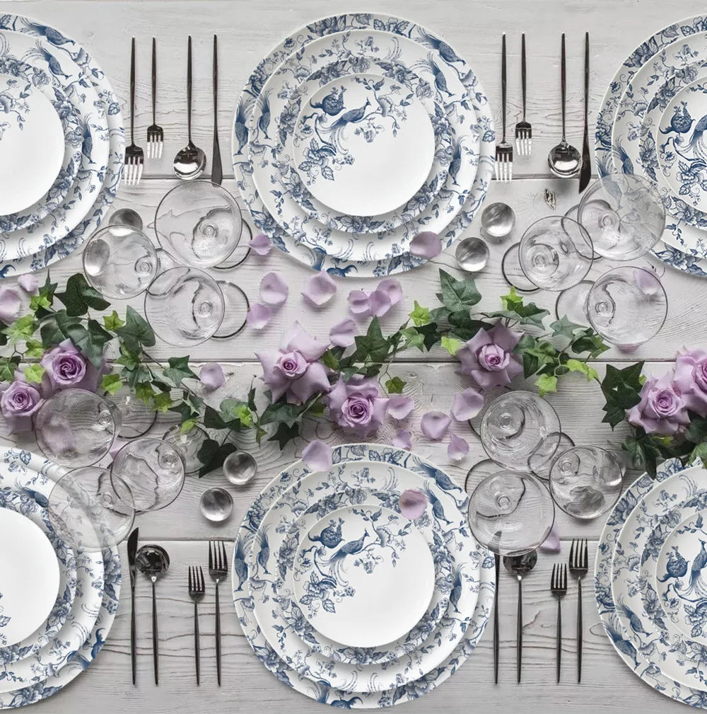 Bone China Dinning Plates Set Chinse style Flower Bird Peacock Porcelain Plate for Dessert Steak Bread Cake Dish Tray Coffee Cup