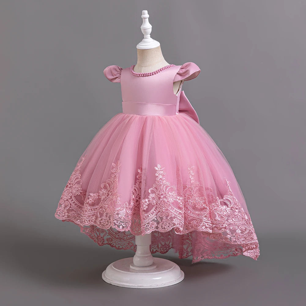 Hetiso Girls Flower Embroidery Party Dresses Kids Summer Formal Holiday Birthday Gown Kids Trailing Evening Princess Clothes 1-6