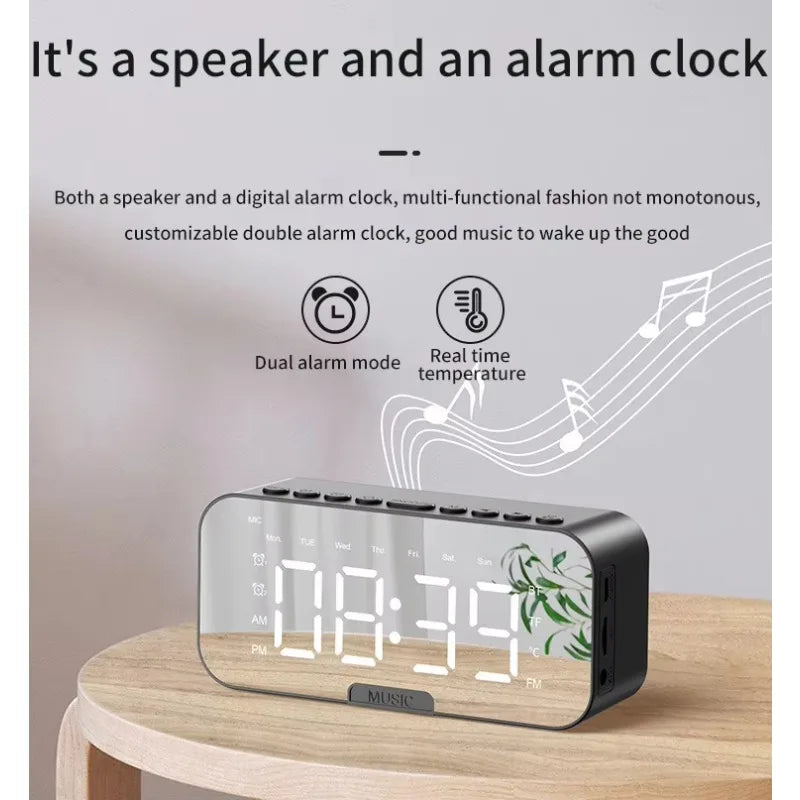 Led Digital Alarm Clock With Large Mirror Screen Office Bedside Table Clocks Bluetooth Speaker FM Radio Speaker Home Decor