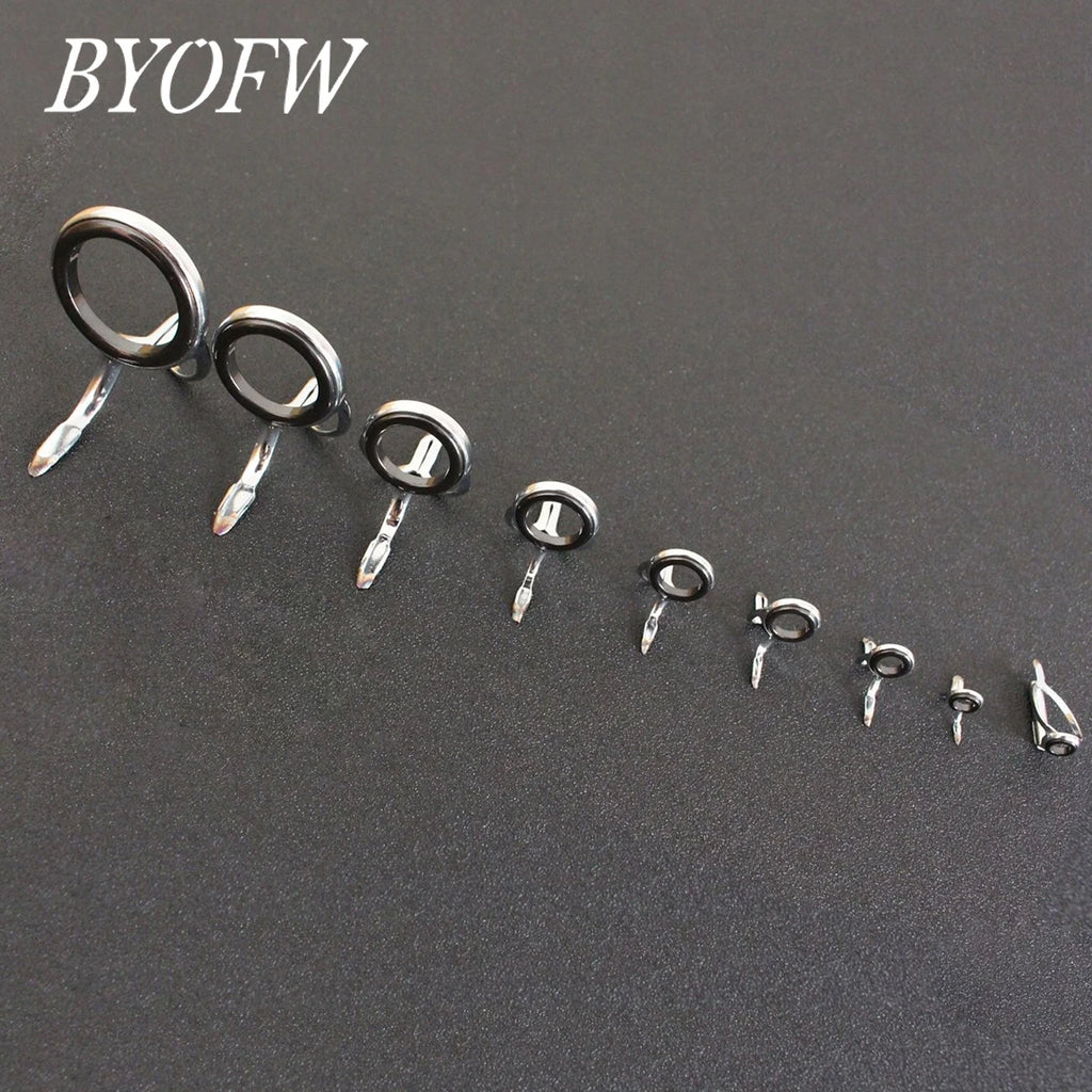 BYOFW 9 PCS/bag Tangle Free Stainless Steel Fishing Rod Guide Ceramic Ring Eye Double Legs For Building Replacement Accessories