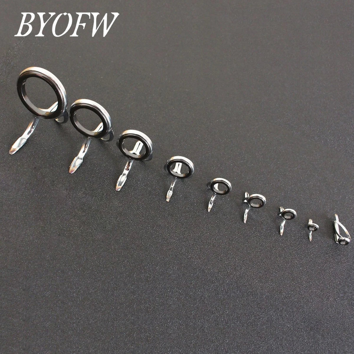 BYOFW 9 PCS/bag Tangle Free Stainless Steel Fishing Rod Guide Ceramic Ring Eye Double Legs For Building Replacement Accessories